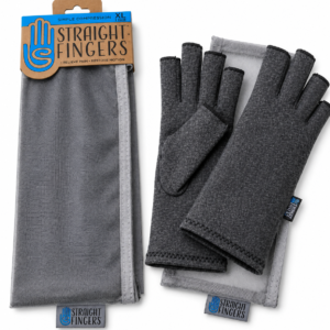 Straight Fingers® Simple Compression Gloves with their mesh wash bag and packaging